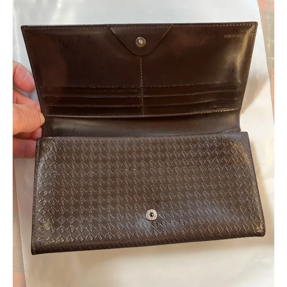 Fendi Monogram Dark Brown Vintage Clutch Bag W/Insert  + Chain & Auth Cert.